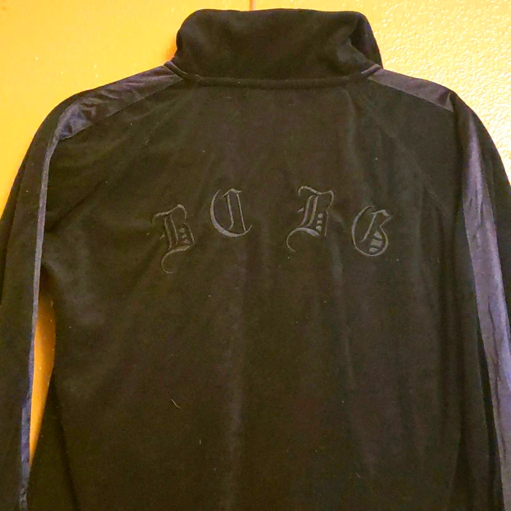 BCBG Black Velour Zip Jacket Sz L 90s Y2K Logo Track Street